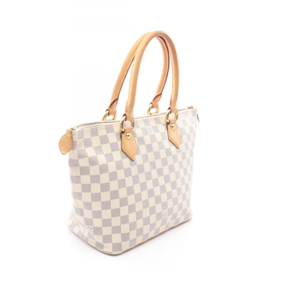 Louis Vuitton Saleya Tote Bag Canvas Leather Damier Azur White